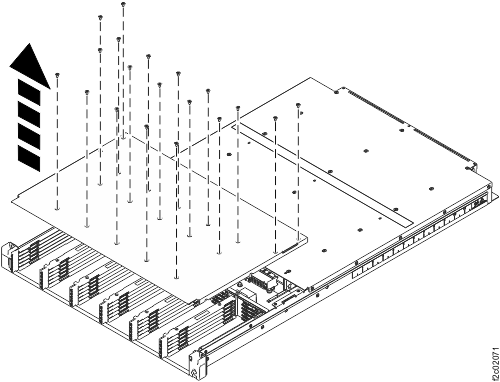 Removing the screws from the top front cover of the enclosure